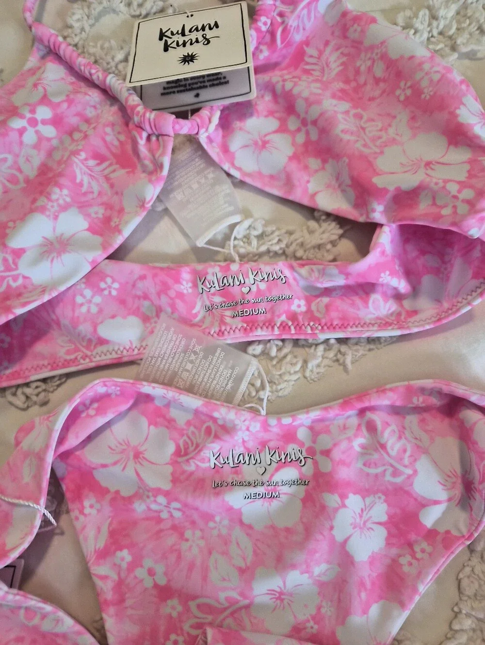 Kulani Kinis Women's Pink Floral Cheeky Bikini SET Medium - Picture 2 of 7